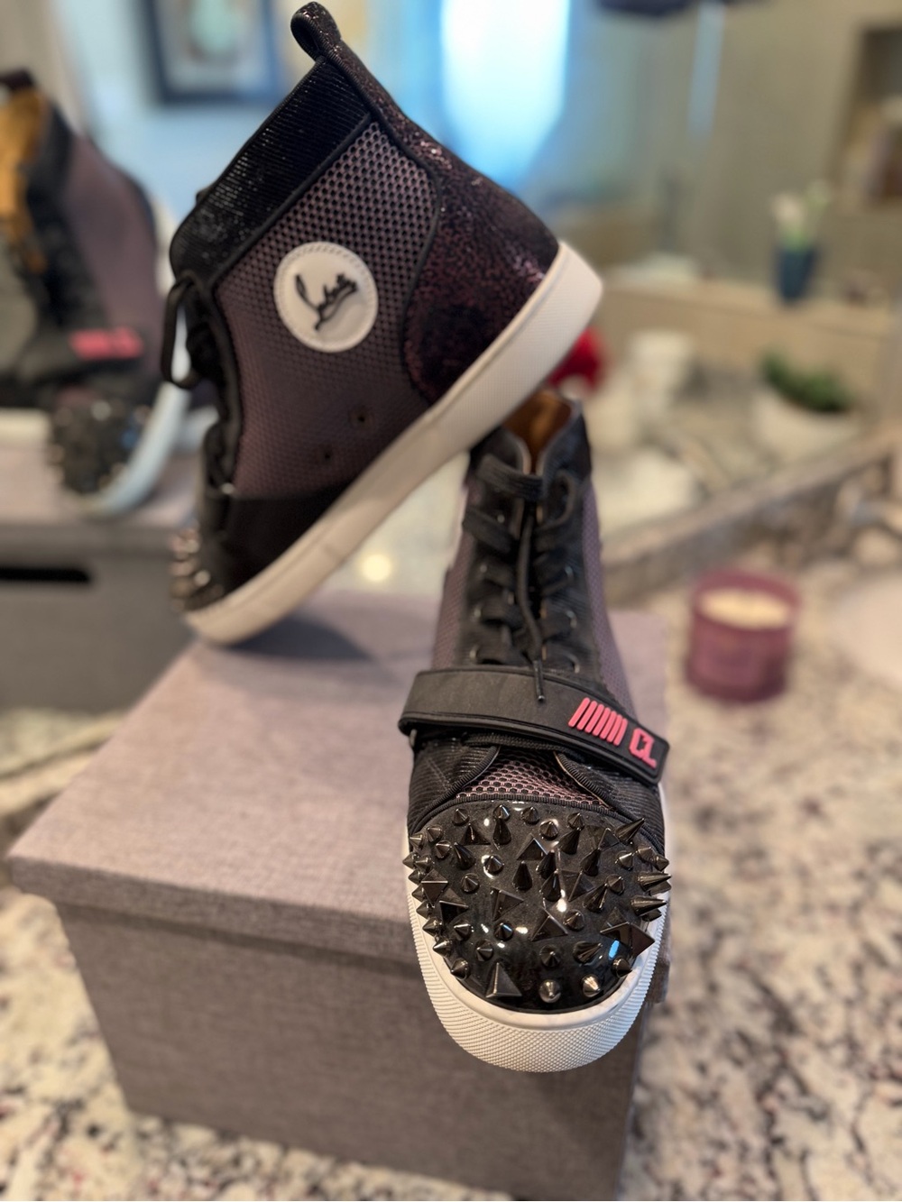 Christian Louboutin Black Spike-Accent High-Top Sneakers - Picture 2 of 3